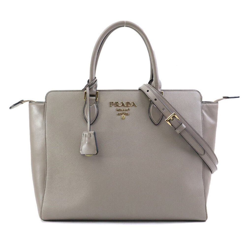 Prada Saffiano bag tote Bag Argilla Lux leather Shoulder gray - Picture 2 of 4